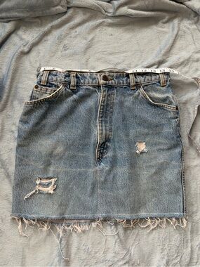 Levi's Light Blue Distressed Denim Mini Skirt vintage y2k orange tag fringe hip